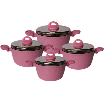 Lava Stone Granite 4-Pots Cookware Set Pink