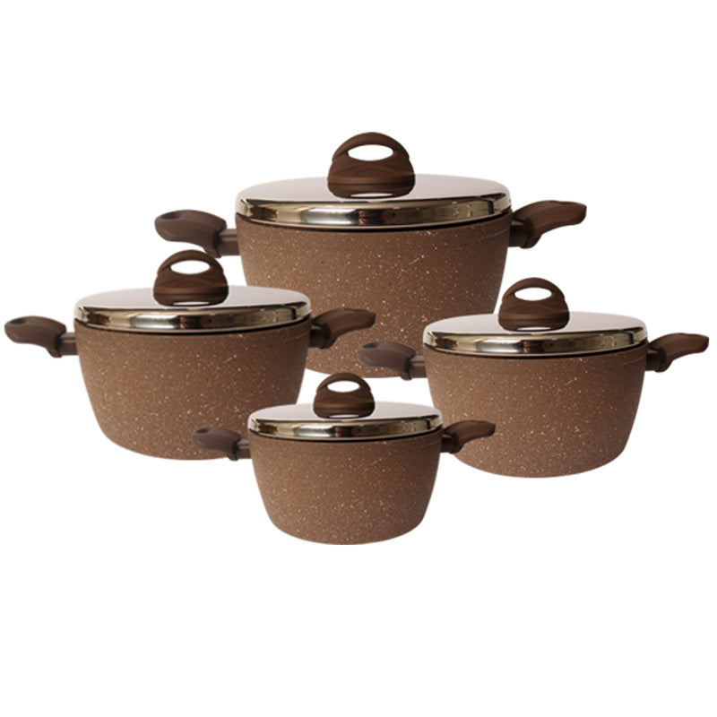 Lava Stone Granite 4-Pots Cookware Set Brown