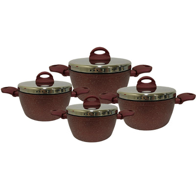 Lava Stone Granite 4-Pots Cookware Set Burgundy